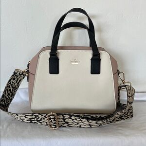 kate spade Cream and Blush Satchel with Black Handles